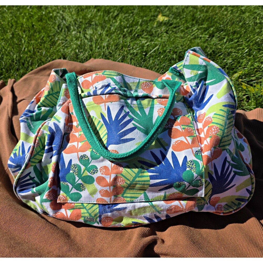 Canvas Reusable Shopping Tote Bag Large Multicolor Snap Closure